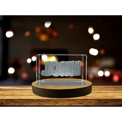 John 3D Engraved Crystal Trophy Award w/LED Base - Custom Decor