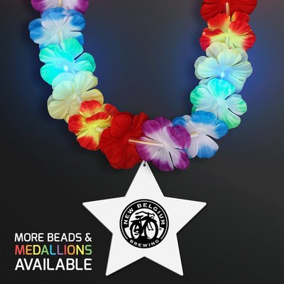 Rainbow Lei LED Flower Necklace with Star Medallion - PRINTED
