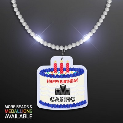 Steady LED White Beads with Cake Medallion, No-Flash Necklace - PRINTED