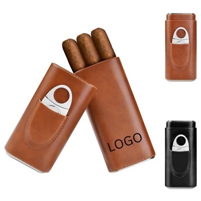 3-Cigar Travel Humidor Case with Cutter & Cedar Lining