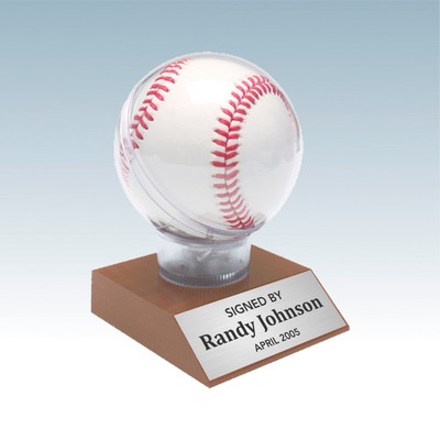 All Star Baseball Holder on Cherry Finish Base