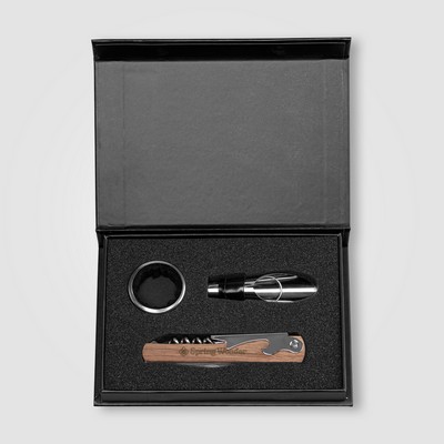 Essex Stainless Steel & FSC Wood Wine Accessory Gift Set - 3 Pcs - Laser