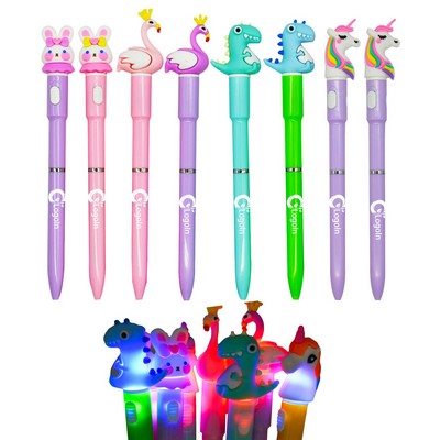 Cute Luminous Animal LED Light Unicorn Rabbit Ballpoint Pen