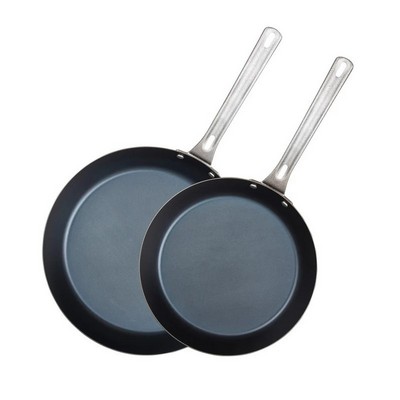 2Pc Blue Carbon Steel Fry Pan Set
