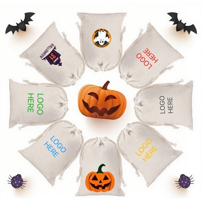Halloween-Themed Drawstring Canvas Bags
