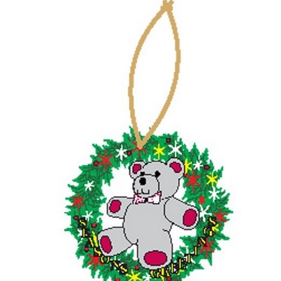 Teddy Bear Promotional Wreath Ornament w/ Black Back (6 Square Inch)