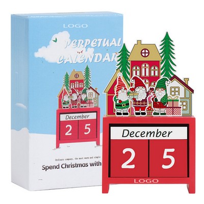 Santa Elves Wooden Perpetual Calendar Xmas Decor W/ Gift Box
