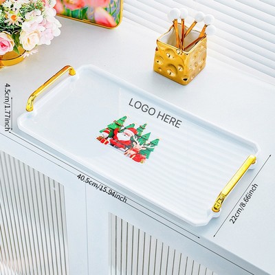 15.94" Christmas Plastic Serving Tray Holiday Candy Dessert Cake Turkey Plate