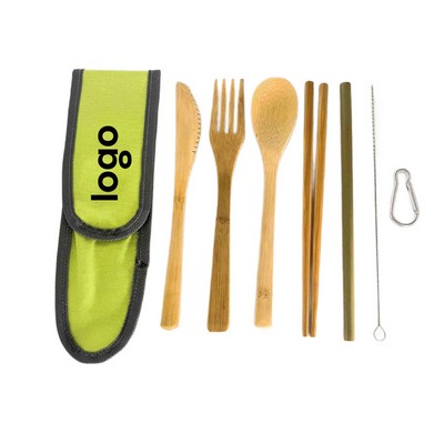 Portable Bamboo Tableware Set With Custom Logo (Outdoor Camping)