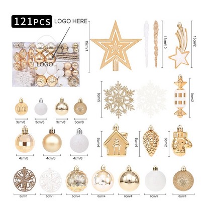 Gold Plated Christmas Ball Set 121pcs Tree Ornaments