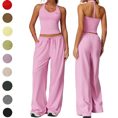 Brushed Yoga Gym Suit Set – Backless Tank & Pants