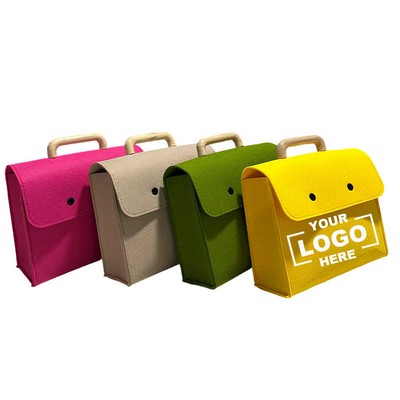 Wooden Handle Felt Tote Bag