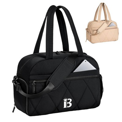 Puffer Nylon Gym Duffel Bag w/ Shoe Compartment