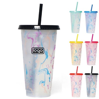 25Oz Color Changing Straw Cup for Iced Coffee & Cold Drinks
