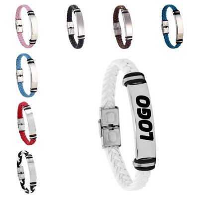 Stainless Steel Leather Woven Bracelet