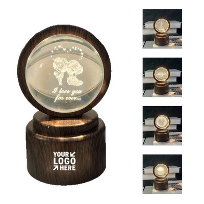 Light Up 3D Crystal Ball with Wood Base