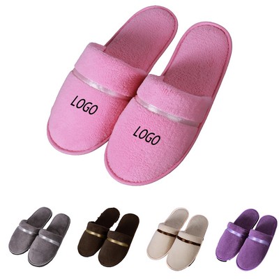 Coral Fleece Striped Slippers For Autumn And Winter