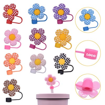 Checkered Petal Flower Straw Toppers