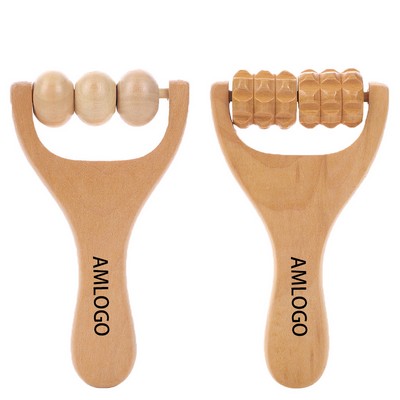 Triple-Wheel Wooden Massage Roller