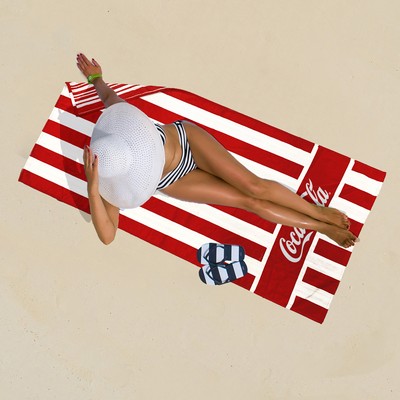 Custom Solid Cabana Strip Velour Beach Towel (34" x 60" - 12.85# per dozen weight)