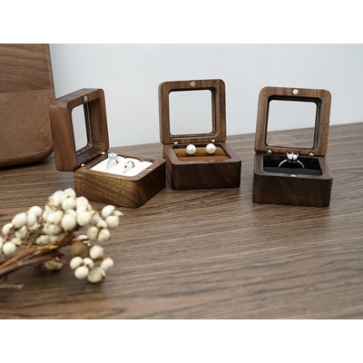 Rectangle Wooden Jewelry Ring Box W/ Window Cover