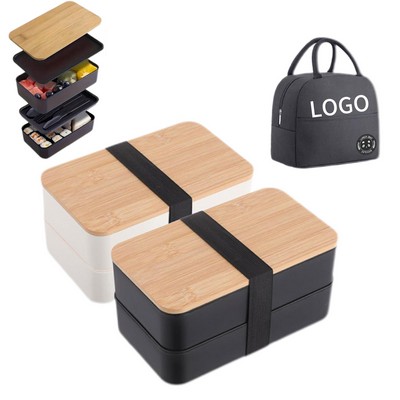 Double-Layer Lunch Box With Bamboo Lid
