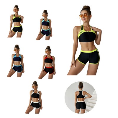 Women's Spilt Sports Zipper Bikini