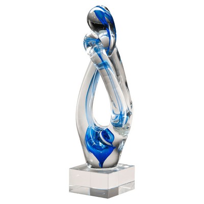 Contemporary Sculpture with Blue Accent Art Glass on Base - AGAR104