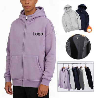 Heavyweight 340G Soft Fleece Zip Up Hoodie