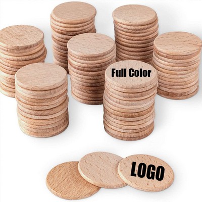 1 1/2" Custom Vintage Natural Wood Round Coin Token