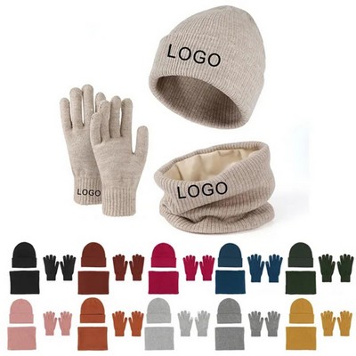 Knit Beanie Hat Scarf Gloves Set