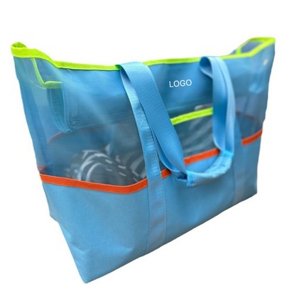 Ultra-Light Large Capacity Mesh Beach Tote & Travel Toiletry Bag Breathable Oxford Fabric Organizer