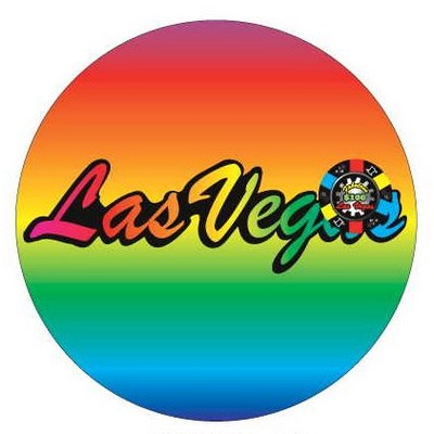 Las Vegas w/ Poker Chip Round Badge w/ Bar Pin (2 1/2" Diameter)