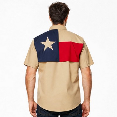 Mens Texas Flag Cotton Poly Fishing Shirt Short Sleeve