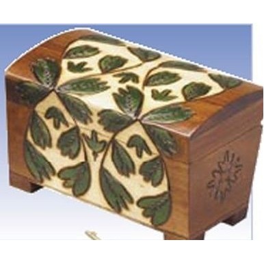 Wood Chest w/Leaf Accent (5 1/2"x3 3/8"x3 1/2")