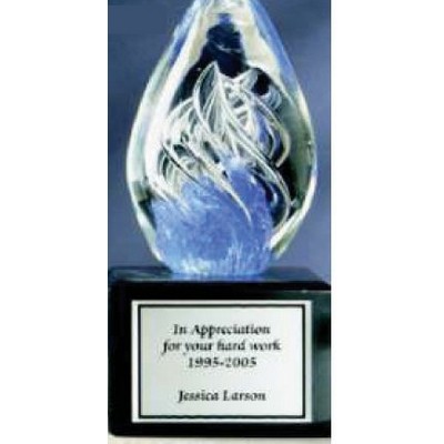 4" Sky Blue Spiral Hand Blown Glass Award