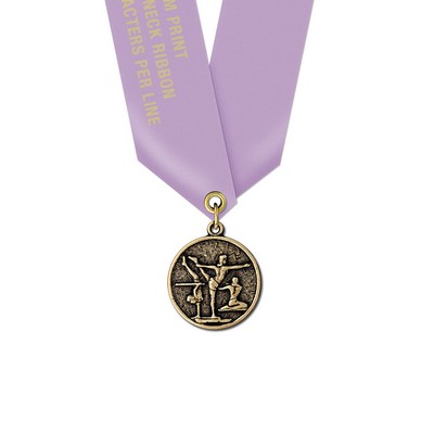 Gymnastics Cast CX Medal w/Satin Neck Ribbon (1 1/8")