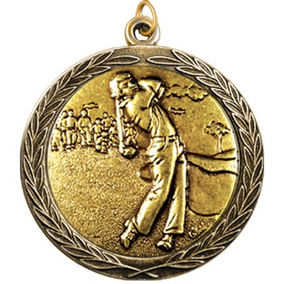 Stock Medal w/ Round Edge & Wreath (Golf Male) 2 1/2"
