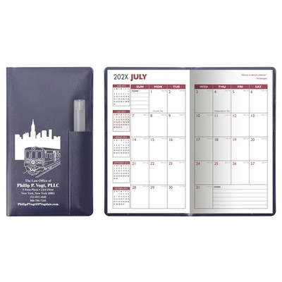 Executive Vinyl Cover Monthly Pocket Planner with Clear Pen