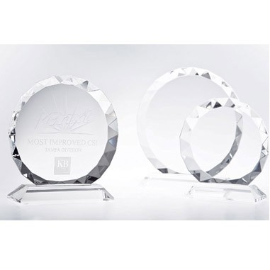 Gem Cut Circle Crystal With Base .