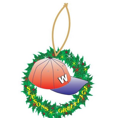 Baseball Cap & Wreath Ornament w/ Clear Mirrored Back (10 Square Inch)