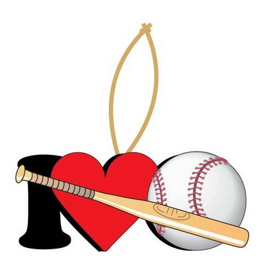 I Love Baseball w/ Bat Ornament w/ Black Back (3 Square Inch)