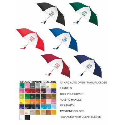 2 Tone Auto Open Folding Poly Umbrella (42" Arc)