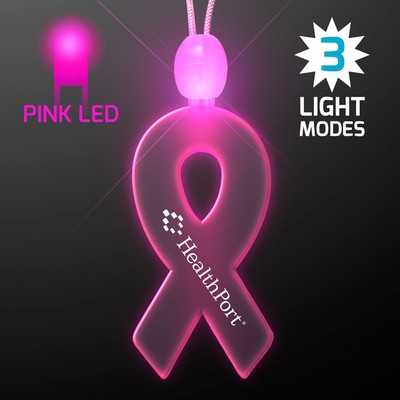 Imprinted Ribbon Acrylic Necklaces with Pink LED - PRINTED