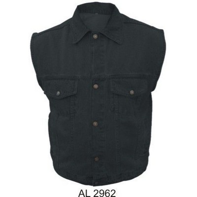 Men's Black 14.5 Oz. Denim Vest with Collar