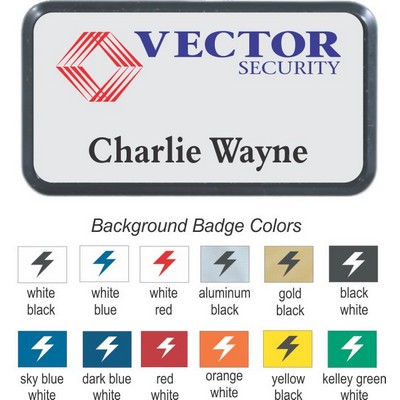 Round Corner Name Badge w/Black Frame (3"x 1½")