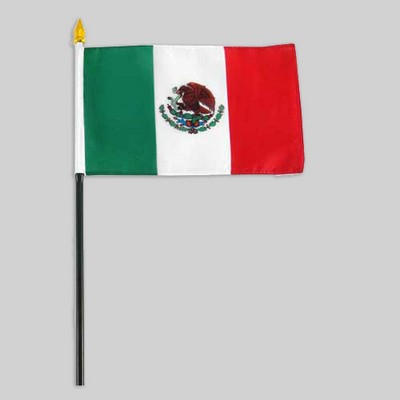 4"x6" Mexico Flag With Black Plastic 10" Pole & Gold Spear - Mexican Flag