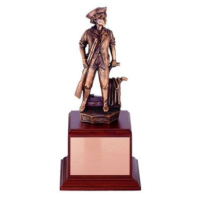 11 ½" Electroplated Bronze Minuteman Trophy w/Wood Base