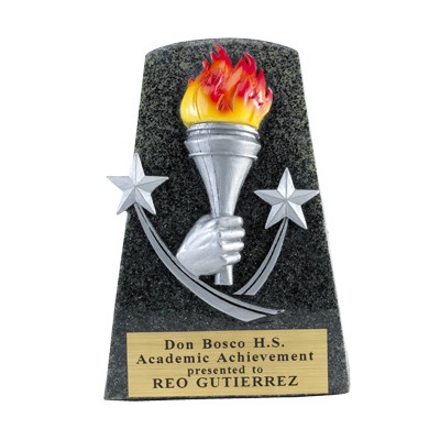 5 ½" Black Stone Resin Silver Torch & Shooting Stars Trophy