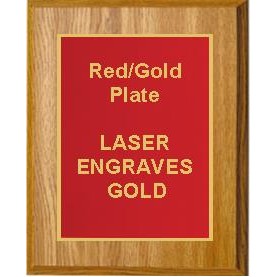 Oak Plaque 6" x 8" - Red/Gold 4" x 6" Plate